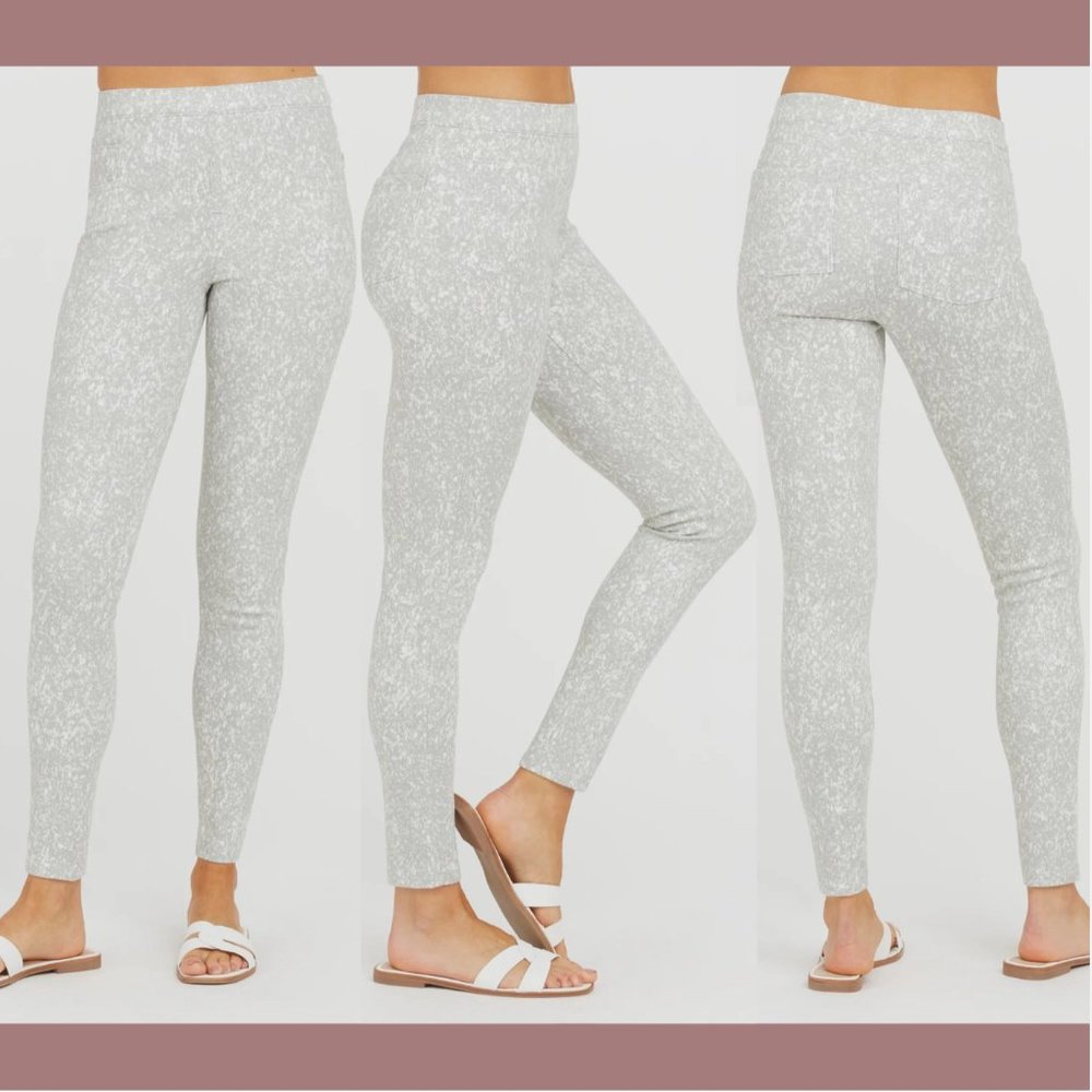 NWT $98 Spanx [ Small ] Ankle‎ Jean-ish Leggings in Speckled Grey White